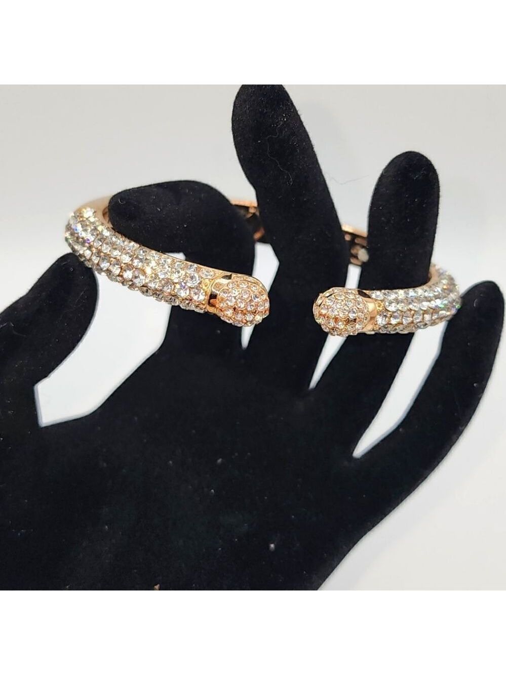 Round Crystal 14k Rose Gold Plated Cuff Bangle Bracelet NWOT